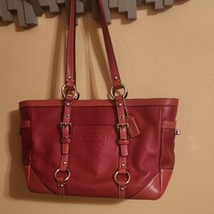 Coach Red Leather Tote Bag